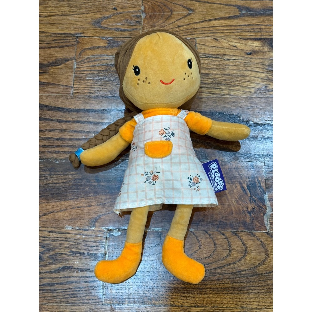 Ploofs Fuzzy Friends Forever Plush Rag Doll Brown Braid Plaid Dress Freckles